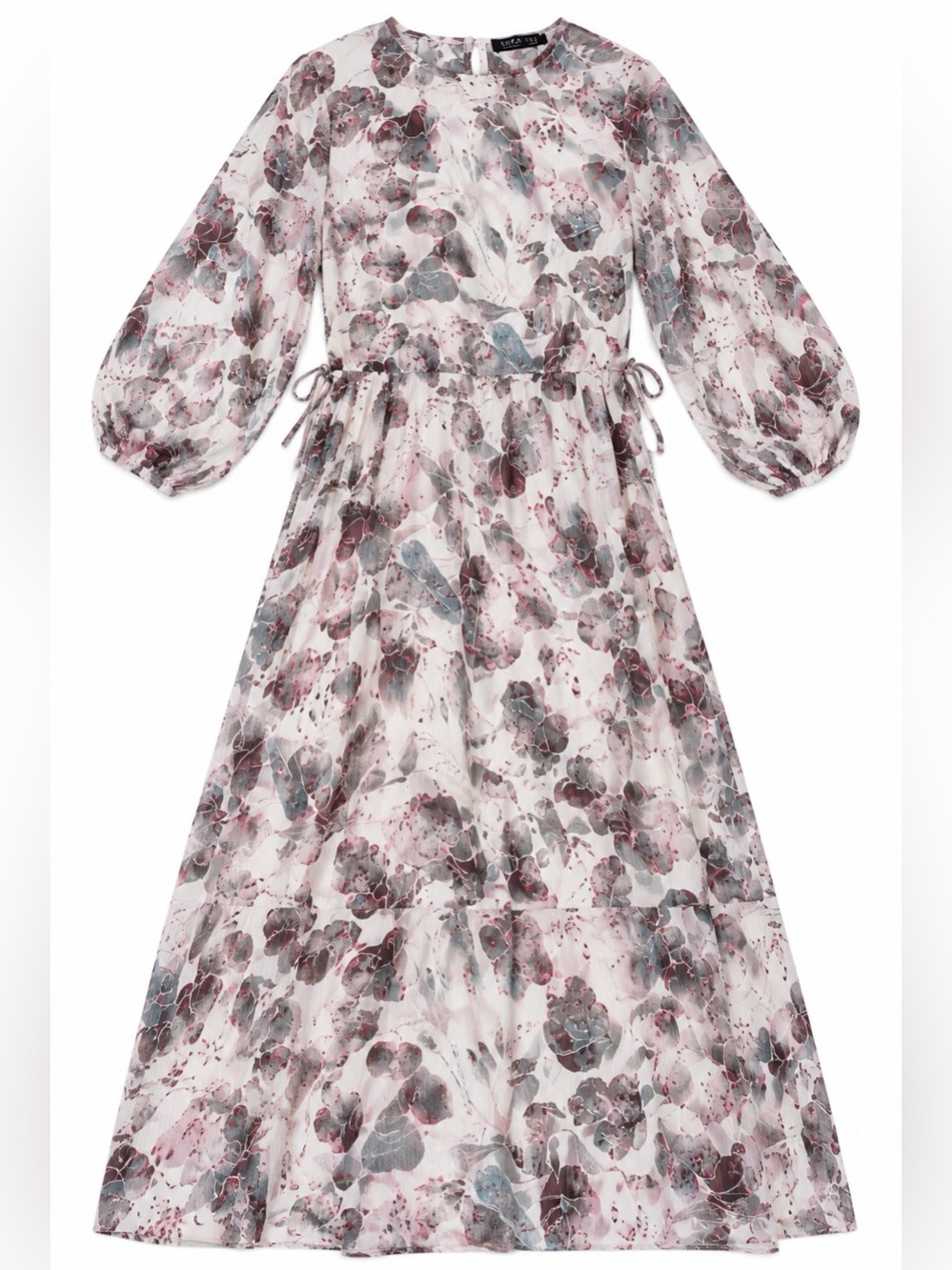 Refka Casual Floral Midi Dress Size 8 Off White Puff Sleeve